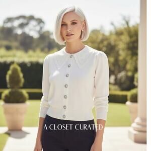 Olivia Rubin Courtney Ivory Lace Collar Cardigan Sweater NEW Medium